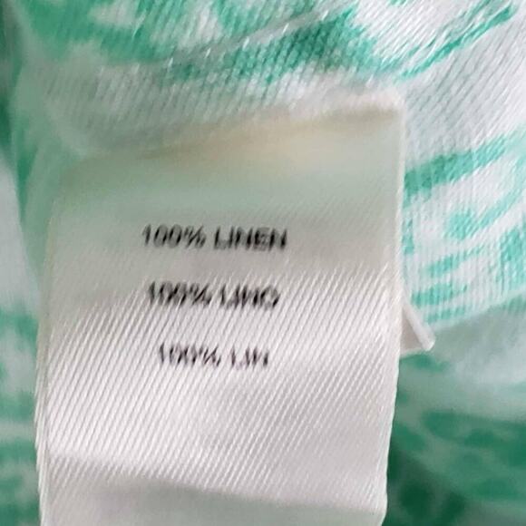Chicos Top Button Up Shirt Women’s Size 3 US XL Teal Green Geometric Linen - Picture 10 of 12